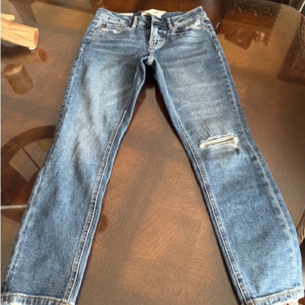 Blue Skinny Jeans with Vintage Distressing